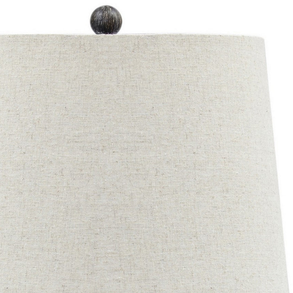 Polyresin Table Lamp With Turned Base Set Of 2 Brown And Off White By Benzara | Desk Lamps | Modishstore - 2