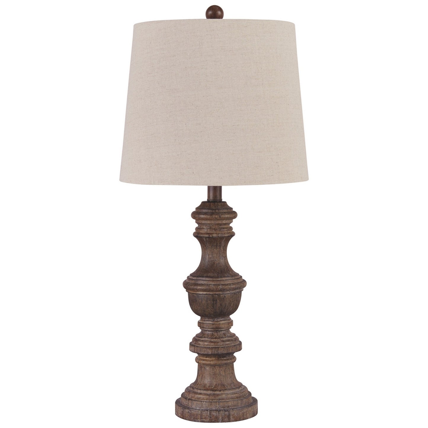 Tapered Fabric Shade Table Lamp With Turned Base Set Of 2 Gray And Brown By Benzara | Desk Lamps | Modishstore - 3