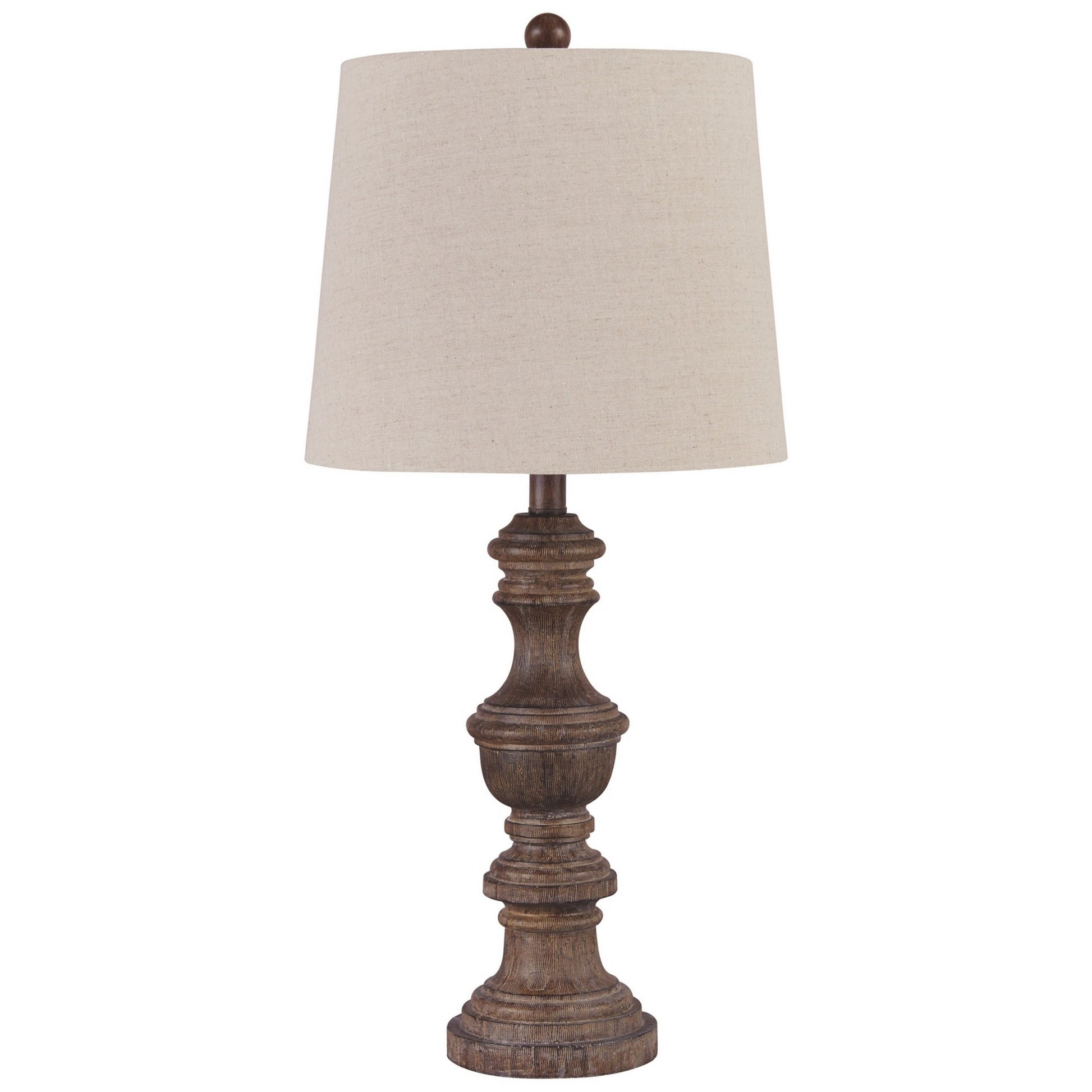 Tapered Fabric Shade Table Lamp With Turned Base Set Of 2 Gray And Brown By Benzara | Desk Lamps | Modishstore - 3