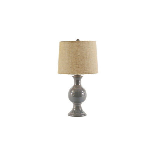 Bellied Ceramic Base Table Lamp With Drum Shade Beige And Gray By Benzara | Desk Lamps | Modishstore