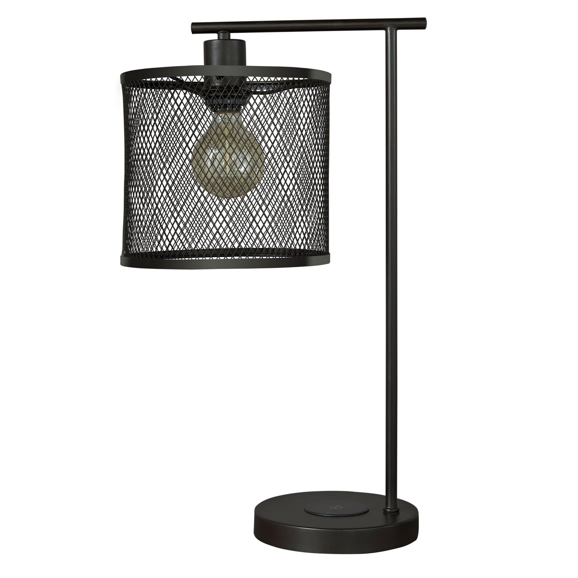 Caged Metal Drum Shade Desk Lamp With Usb Dock Black By Benzara | Desk Lamps | Modishstore