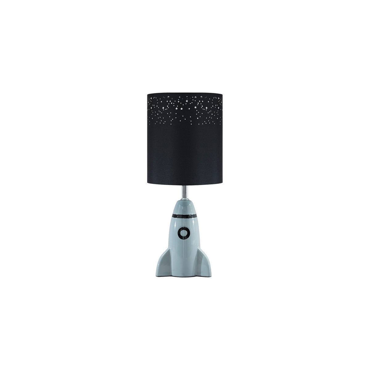 Rocket Ceramic Base Table Lamp With Fabric Shade Black And Gray By Benzara | Desk Lamps | Modishstore