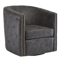 31 Inch Barrel Back Leatherette Swivel Accent Chair Black By Benzara