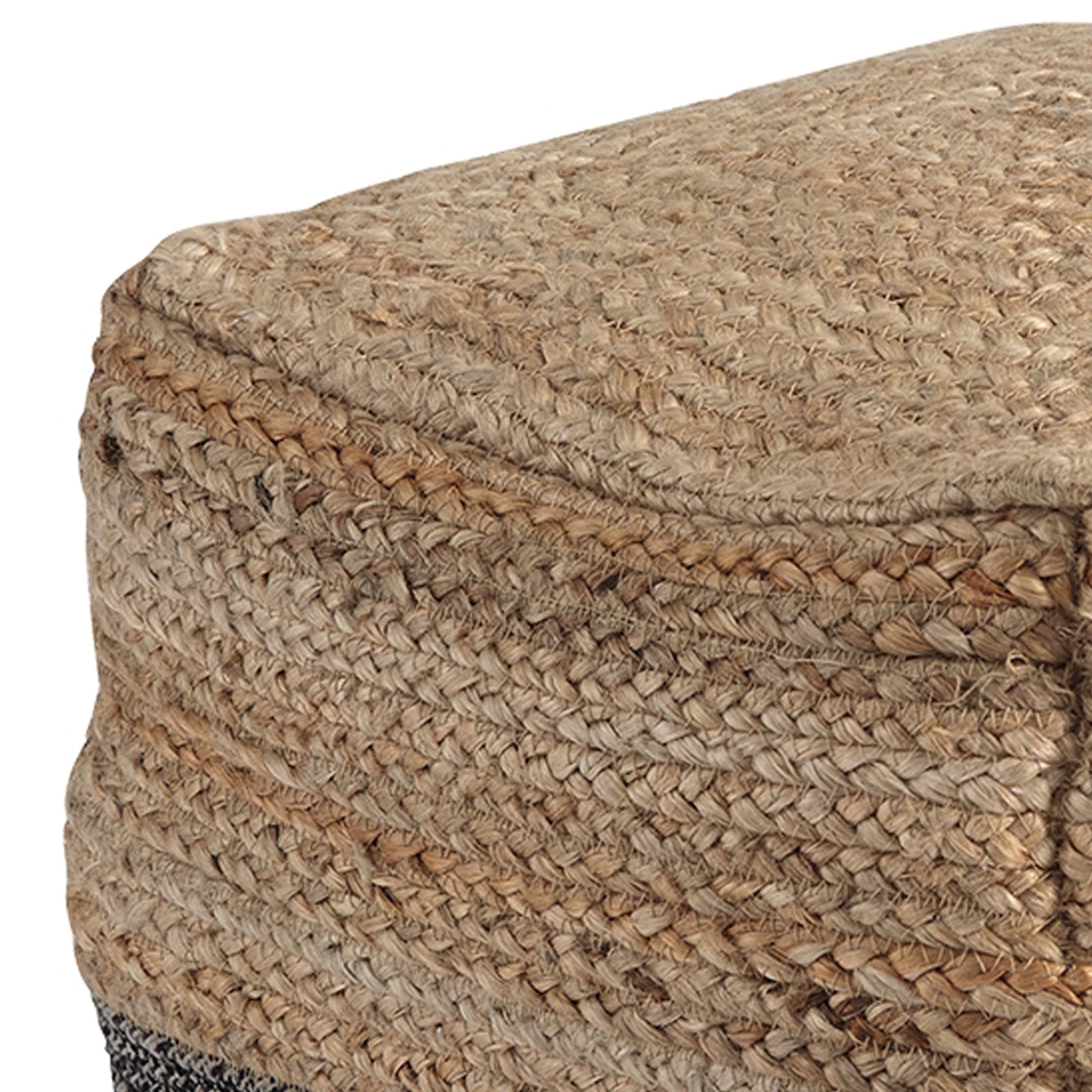 Cube Shape Jute Pouf With Braided Design Black And Brown By Benzara | Ottomans | Modishstore - 4