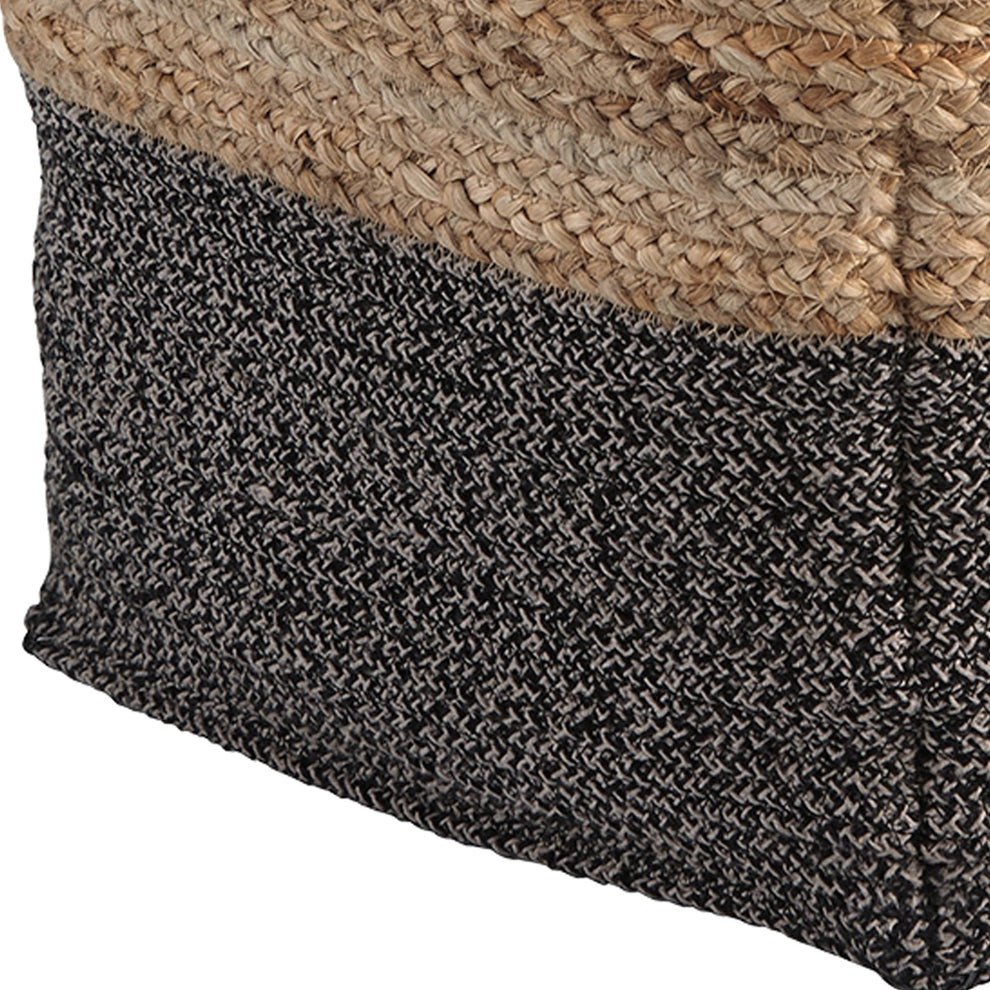 Cube Shape Jute Pouf With Braided Design Black And Brown By Benzara | Ottomans | Modishstore - 5
