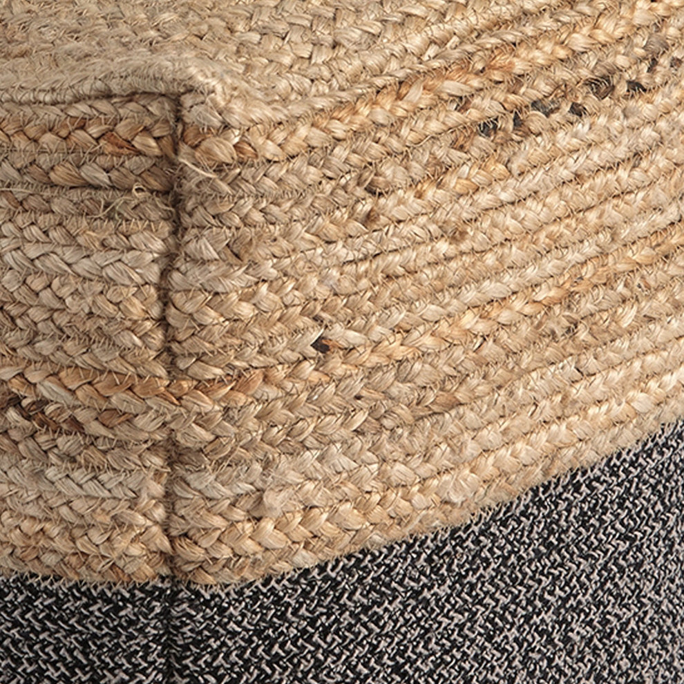 Cube Shape Jute Pouf With Braided Design Black And Brown By Benzara | Ottomans | Modishstore - 2