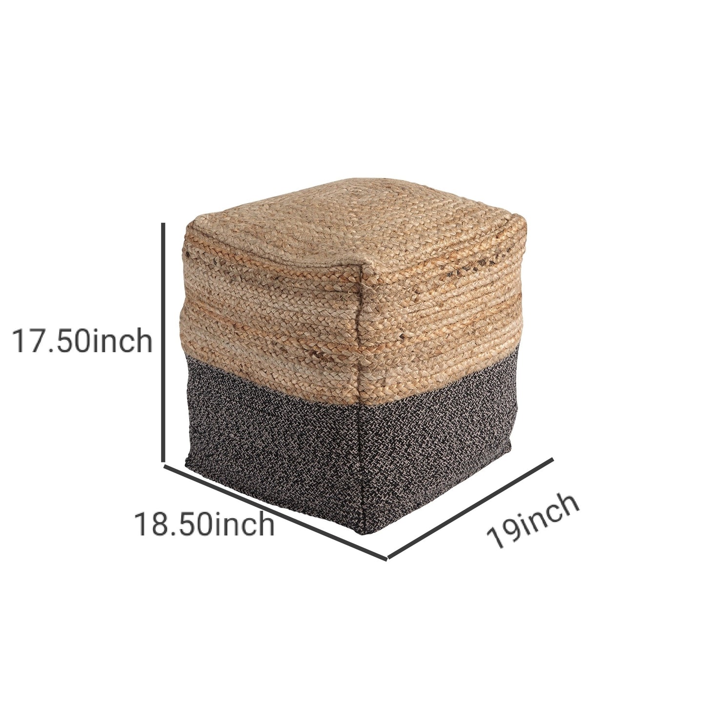 Cube Shape Jute Pouf With Braided Design Black And Brown By Benzara | Ottomans | Modishstore - 3
