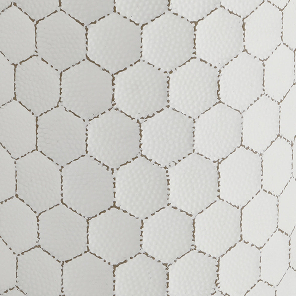 Round Shaped Metal Accent Stool With Honeycomb Pattern White By Benzara | Stools | Modishstore - 5