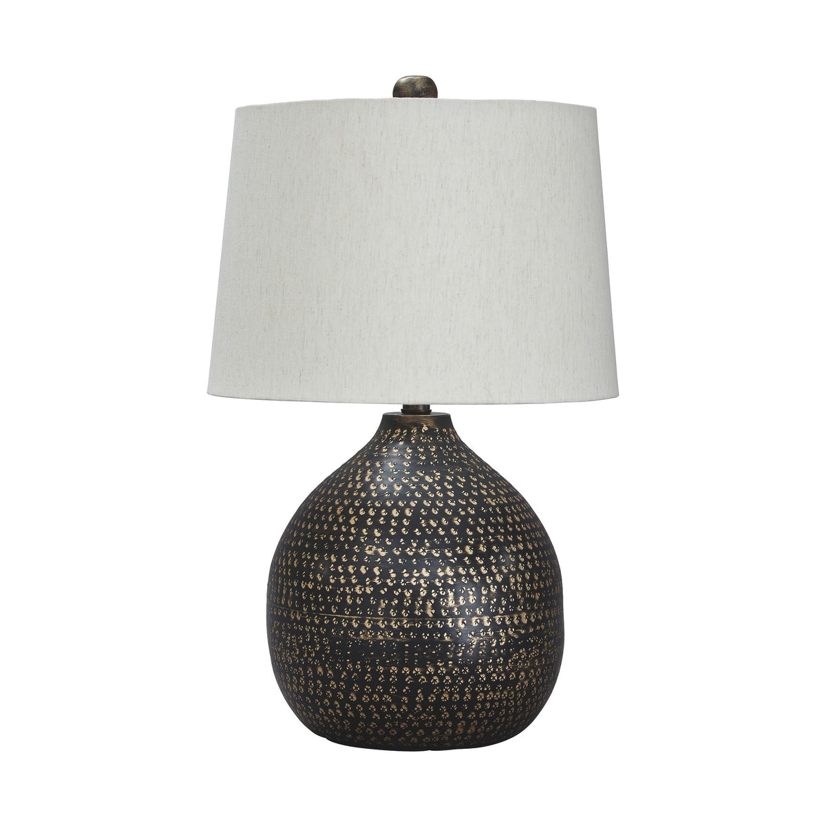 Pot Bellied Base Metal Table Lamp With Dotted Pattern Black By Benzara | Desk Lamps | Modishstore