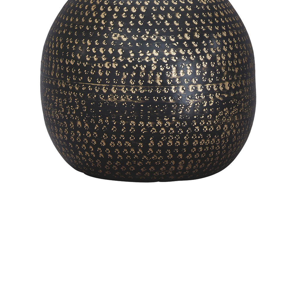 Pot Bellied Base Metal Table Lamp With Dotted Pattern Black By Benzara | Desk Lamps | Modishstore - 3