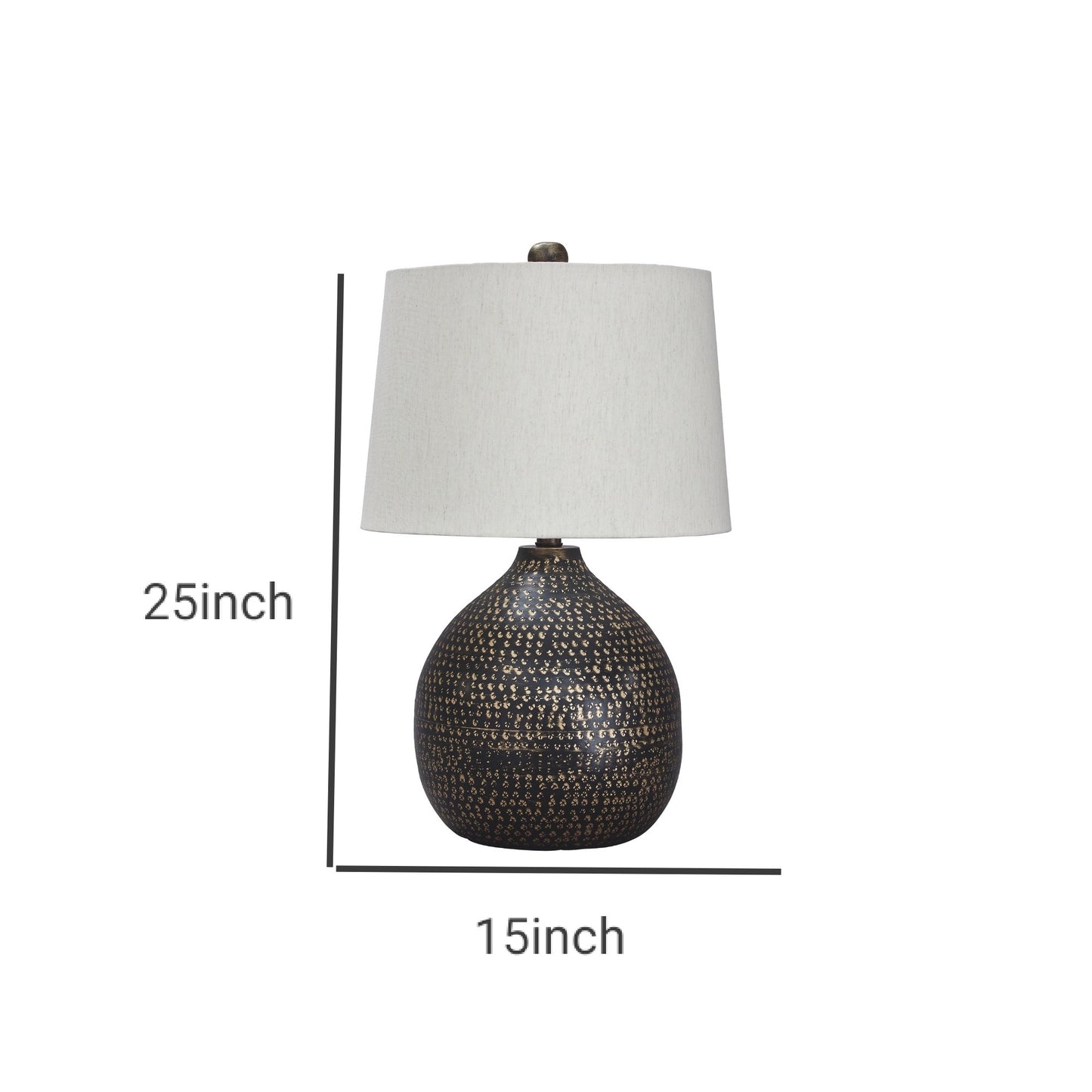 Pot Bellied Base Metal Table Lamp With Dotted Pattern Black By Benzara | Desk Lamps | Modishstore - 4