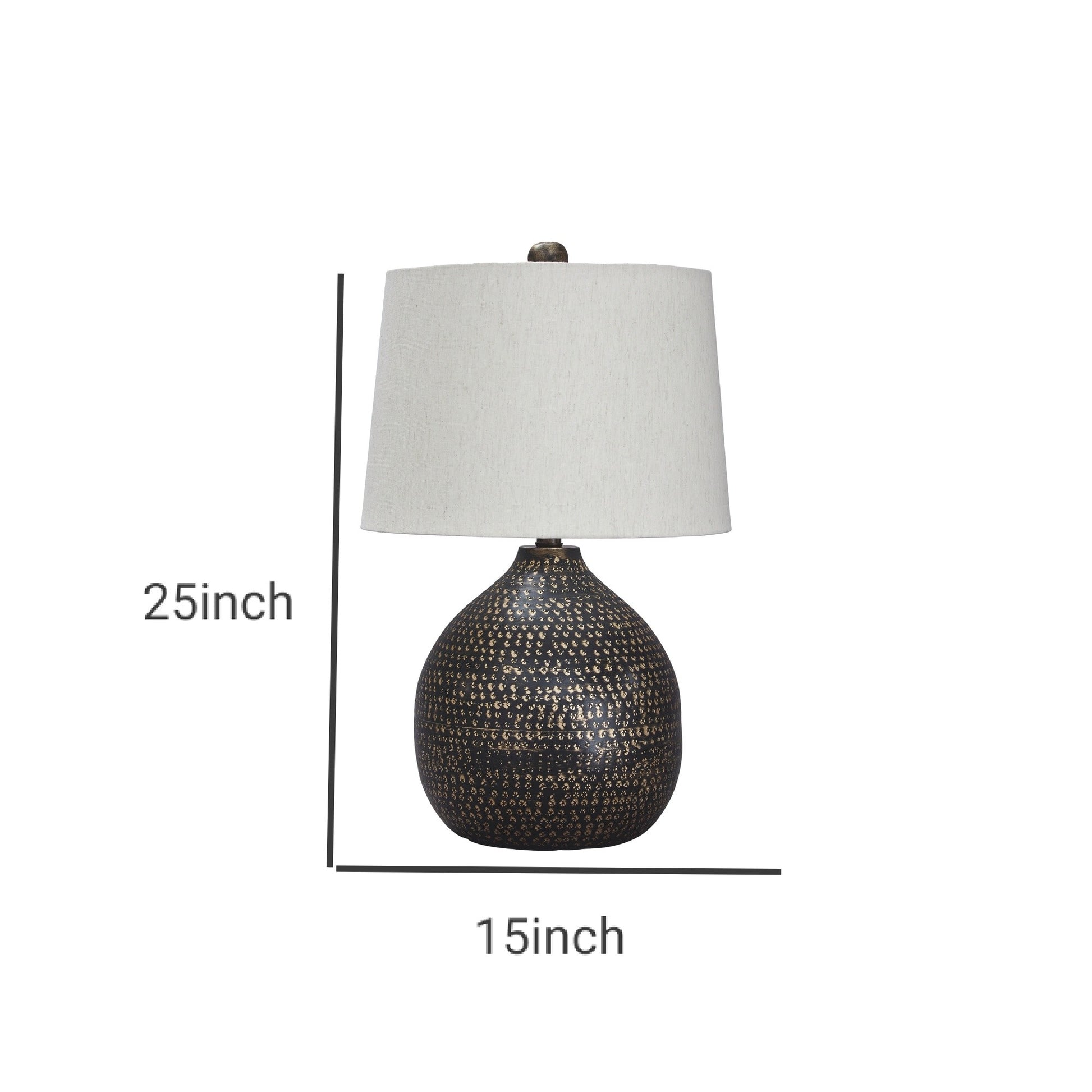 Pot Bellied Base Metal Table Lamp With Dotted Pattern Black By Benzara | Desk Lamps | Modishstore - 4