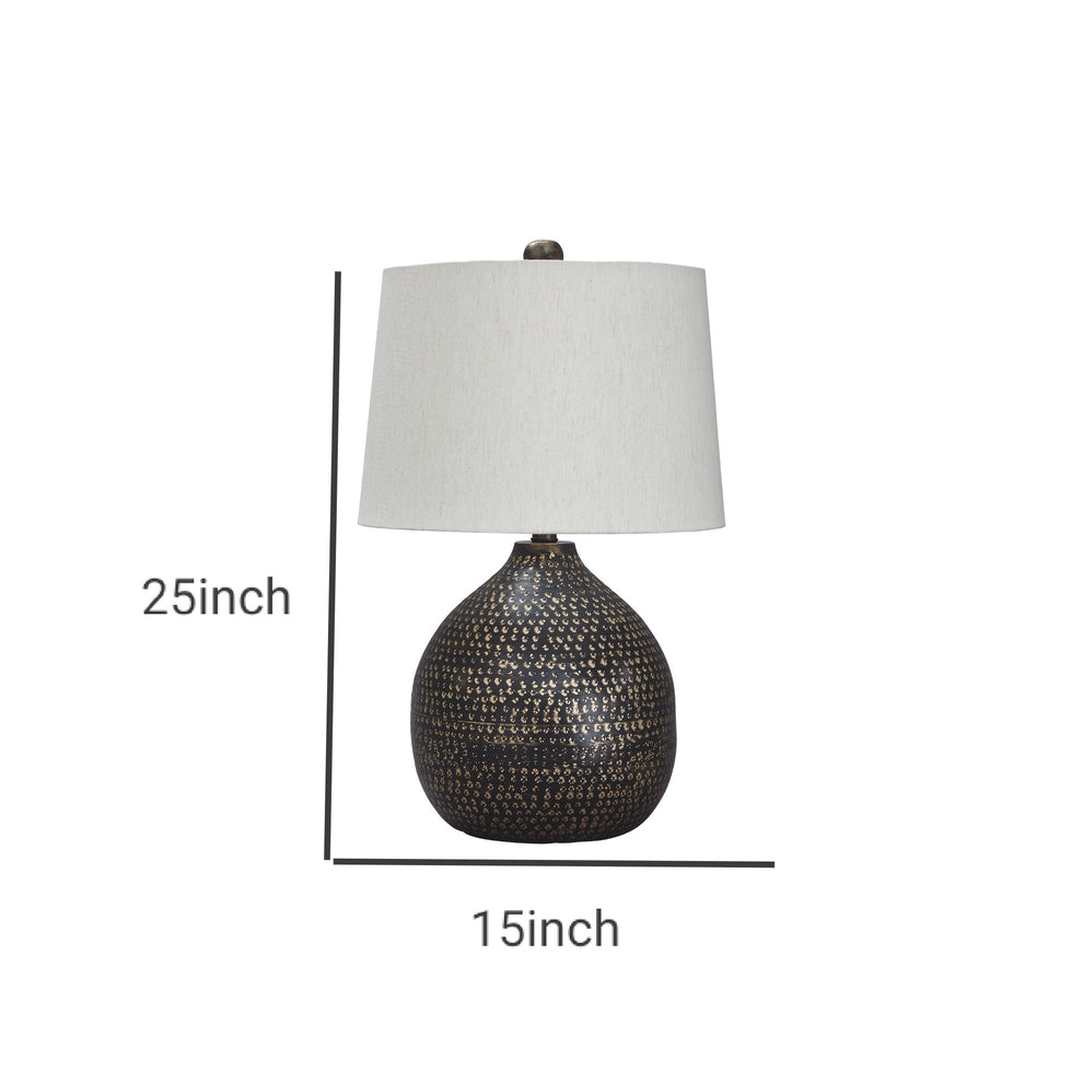 Pot Bellied Base Metal Table Lamp With Dotted Pattern Black By Benzara | Desk Lamps | Modishstore - 4
