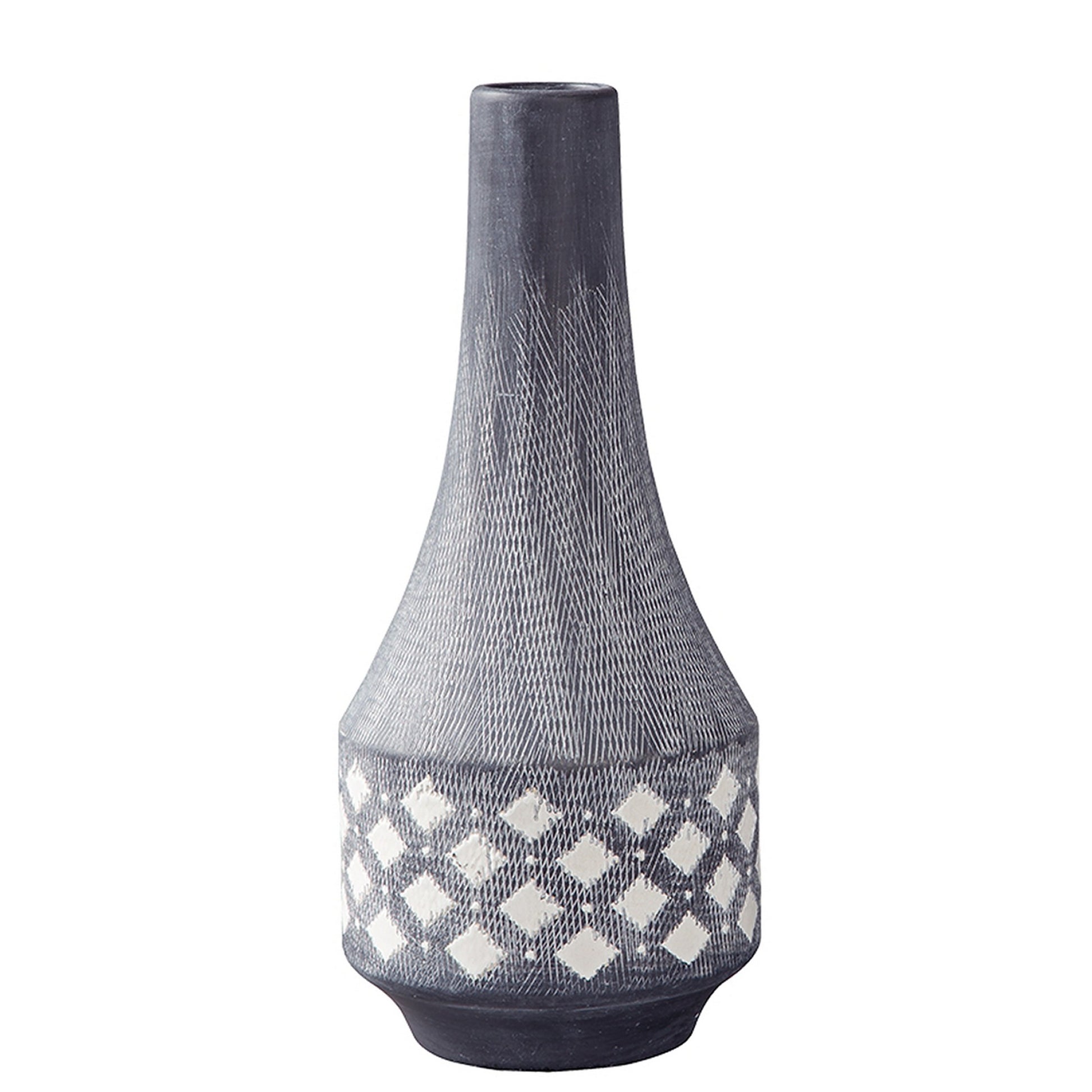 Pot Bellied Ceramic Vase With Diamond Pattern Set Of 2 Black And White By Benzara | Vases | Modishstore - 5