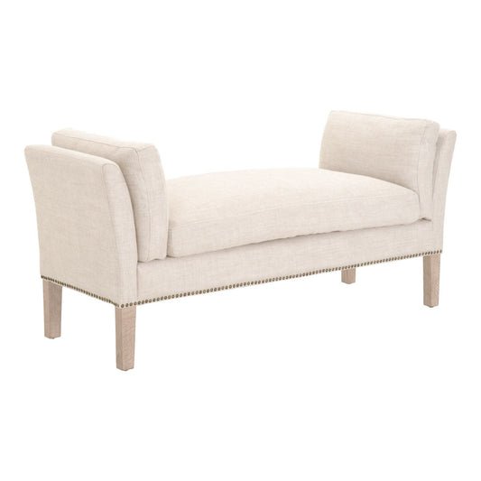 Padded Fabric Bench With Flared Arms And Nailhead Trim Beige By Benzara | Benches | Modishstore