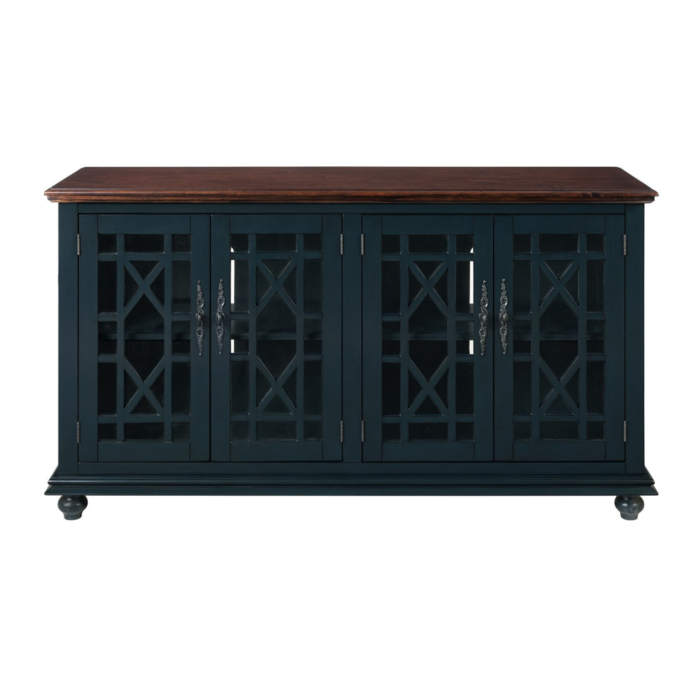 63 Inch Traditional Wooden Tv Stand With Turned Leg Brown And Blue By Benzara | Cabinets | Modishstore - 4