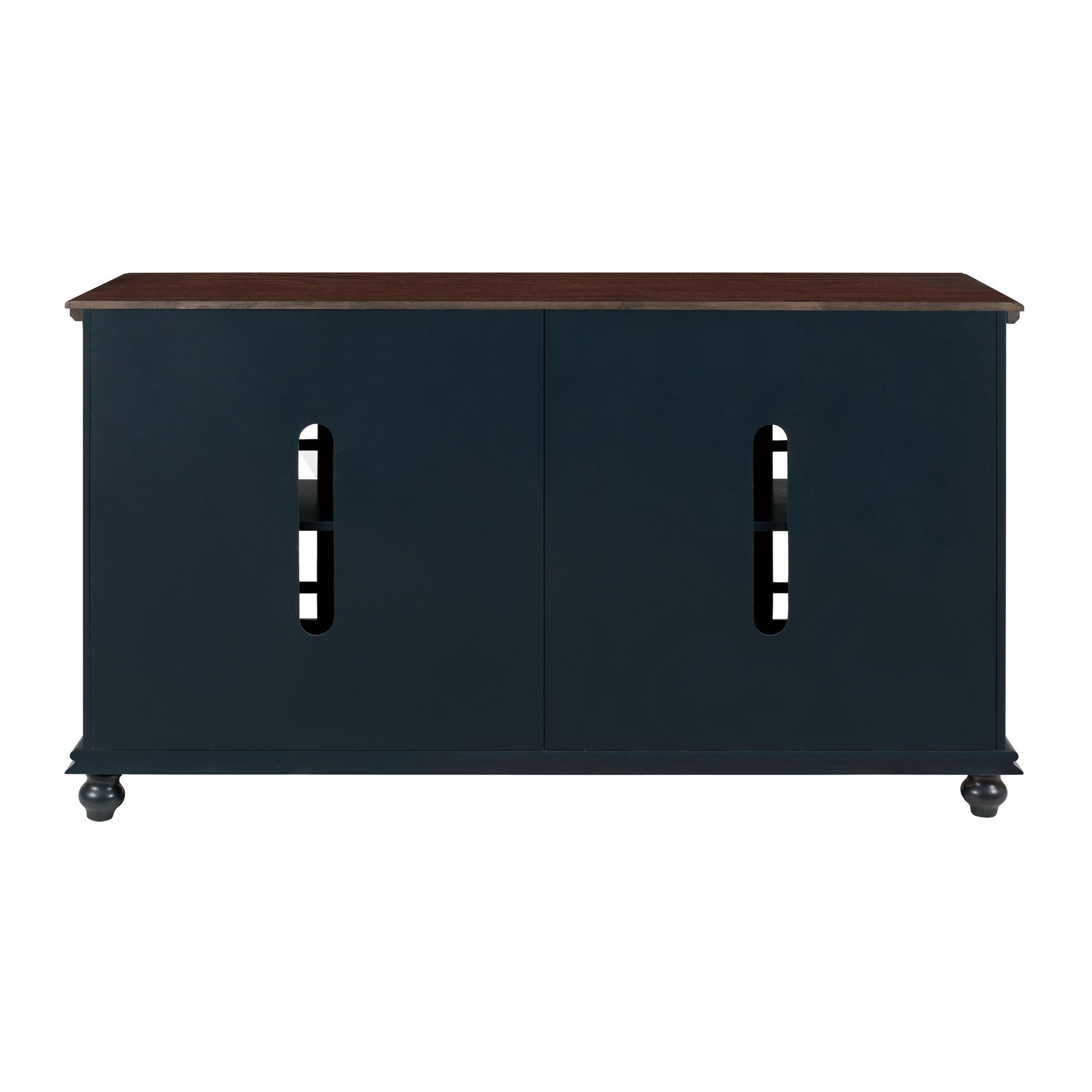 63 Inch Traditional Wooden Tv Stand With Turned Leg Brown And Blue By Benzara | Cabinets | Modishstore