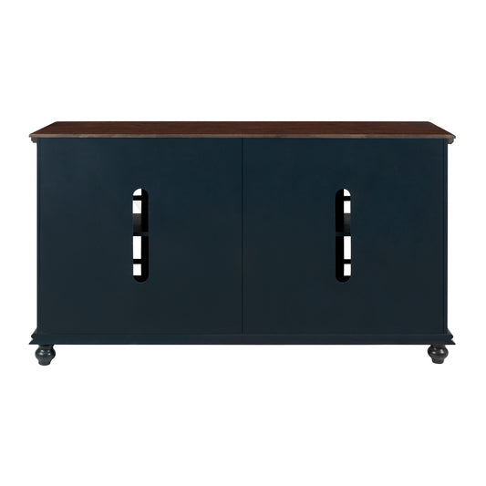 63 Inch Traditional Wooden Tv Stand With Turned Leg Brown And Blue By Benzara | Cabinets | Modishstore