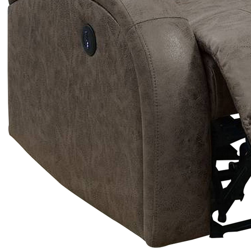 40 Inch Leatherette Power Recliner With Usb Port Brown By Benzara | Chairs & Recliners | Modishstore - 5