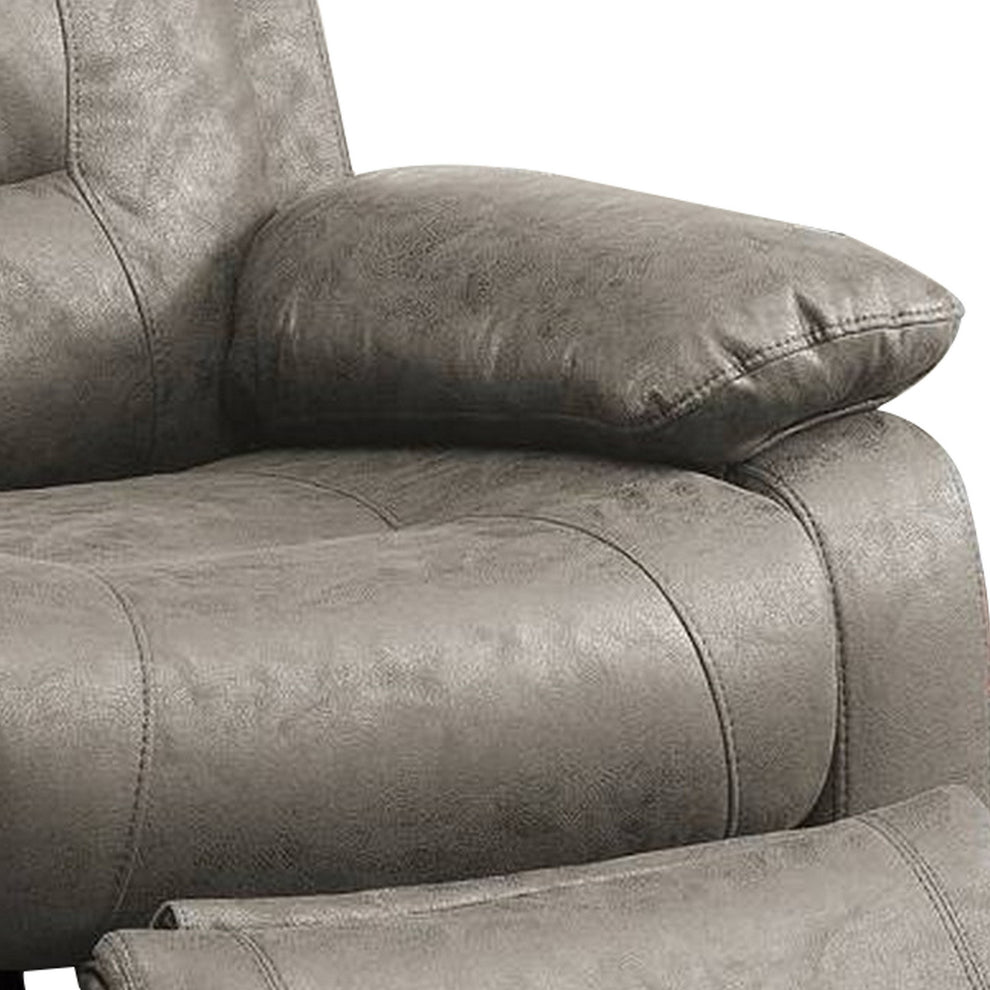 41 Inch Leatherette Power Recliner With Usb Port Gray By Benzara | Chairs & Recliners | Modishstore - 3