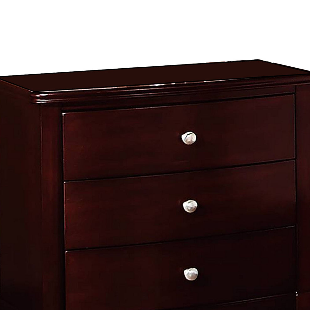 26 Inches 3 Drawer Wooden Nightstand With Chamfered Legs Brown By Benzara | Nightstands | Modishstore - 2