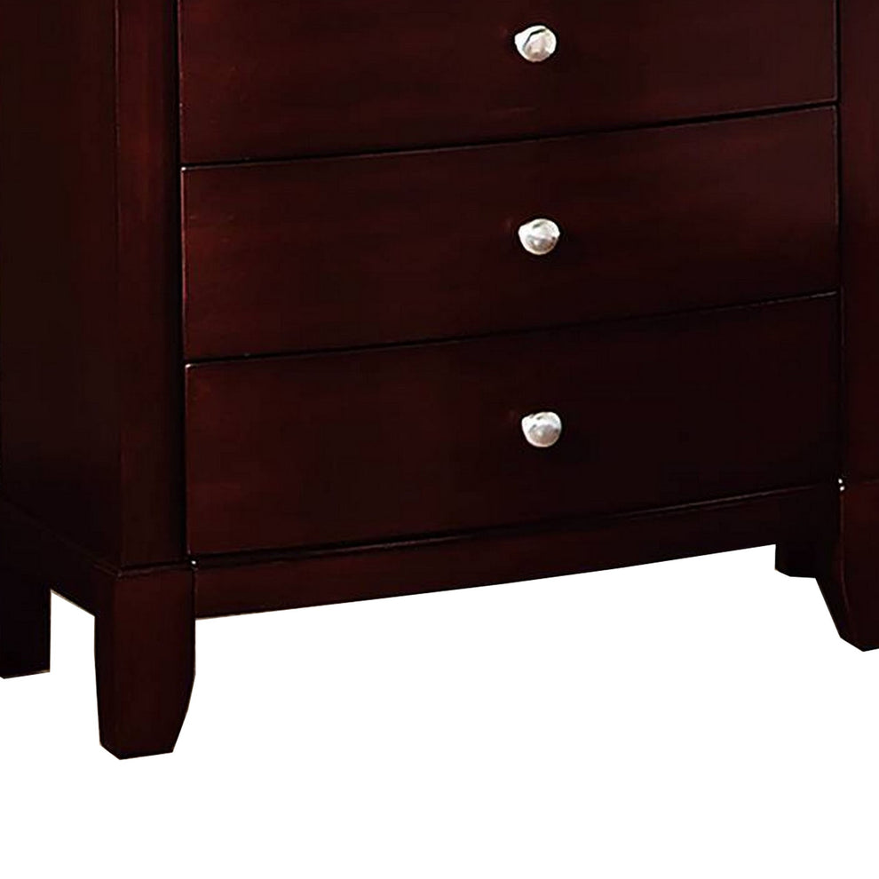 26 Inches 3 Drawer Wooden Nightstand With Chamfered Legs Brown By Benzara | Nightstands | Modishstore - 3