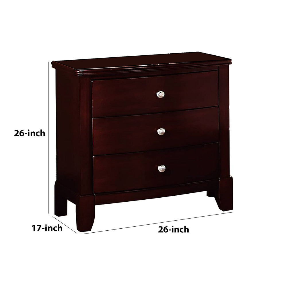 26 Inches 3 Drawer Wooden Nightstand With Chamfered Legs Brown By Benzara | Nightstands | Modishstore - 5