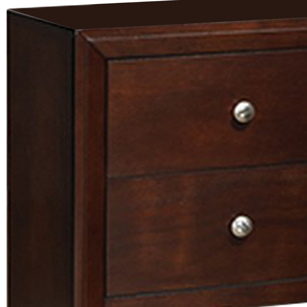 24 Inches 2 Drawer Wooden Nightstand With Metal Pulls Brown By Benzara | Nightstands | Modishstore - 4