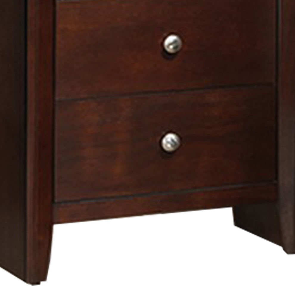 24 Inches 2 Drawer Wooden Nightstand With Metal Pulls Brown By Benzara | Nightstands | Modishstore - 2