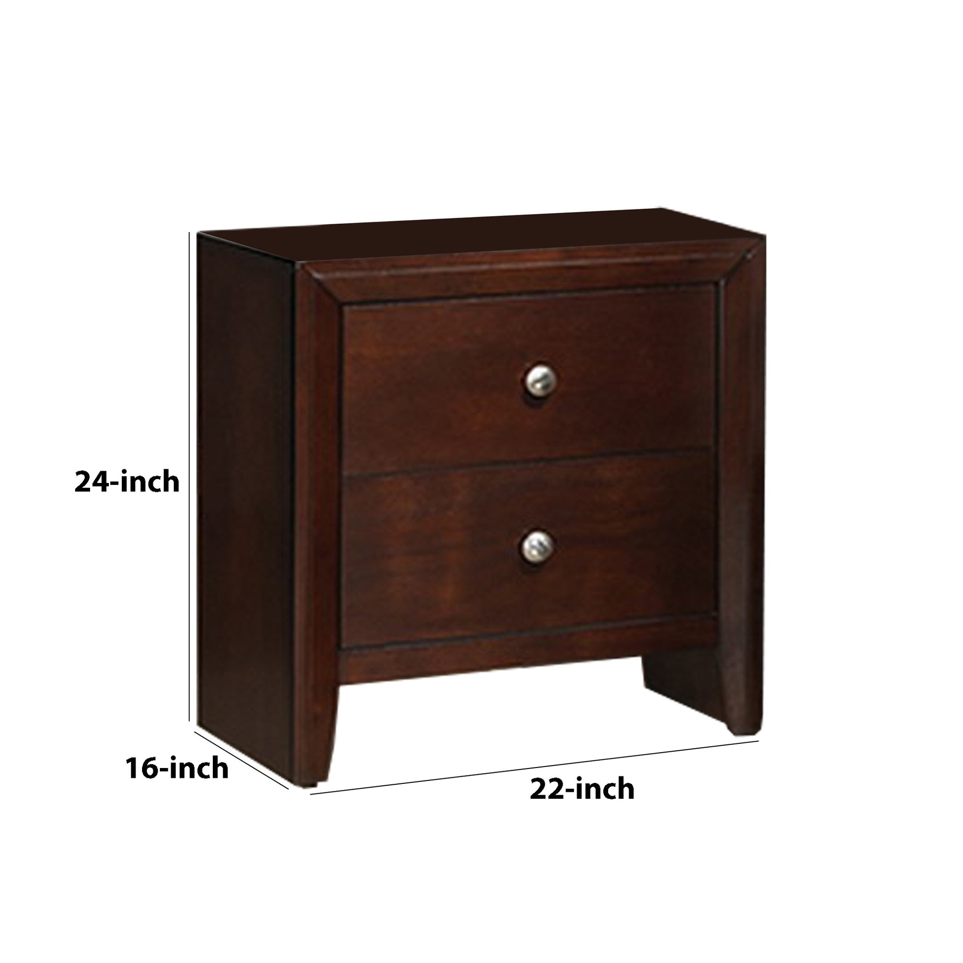 24 Inches 2 Drawer Wooden Nightstand With Metal Pulls Brown By Benzara | Nightstands | Modishstore - 3