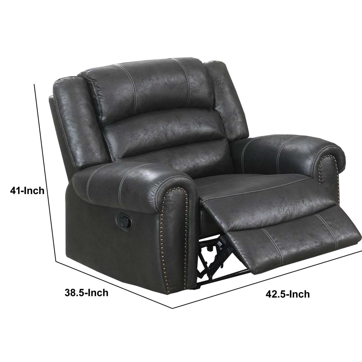 Leatherette Manual Motion Recliner With Tufted Back, Black By Benzara | Chairs & Recliners |  Modishstore  - 2