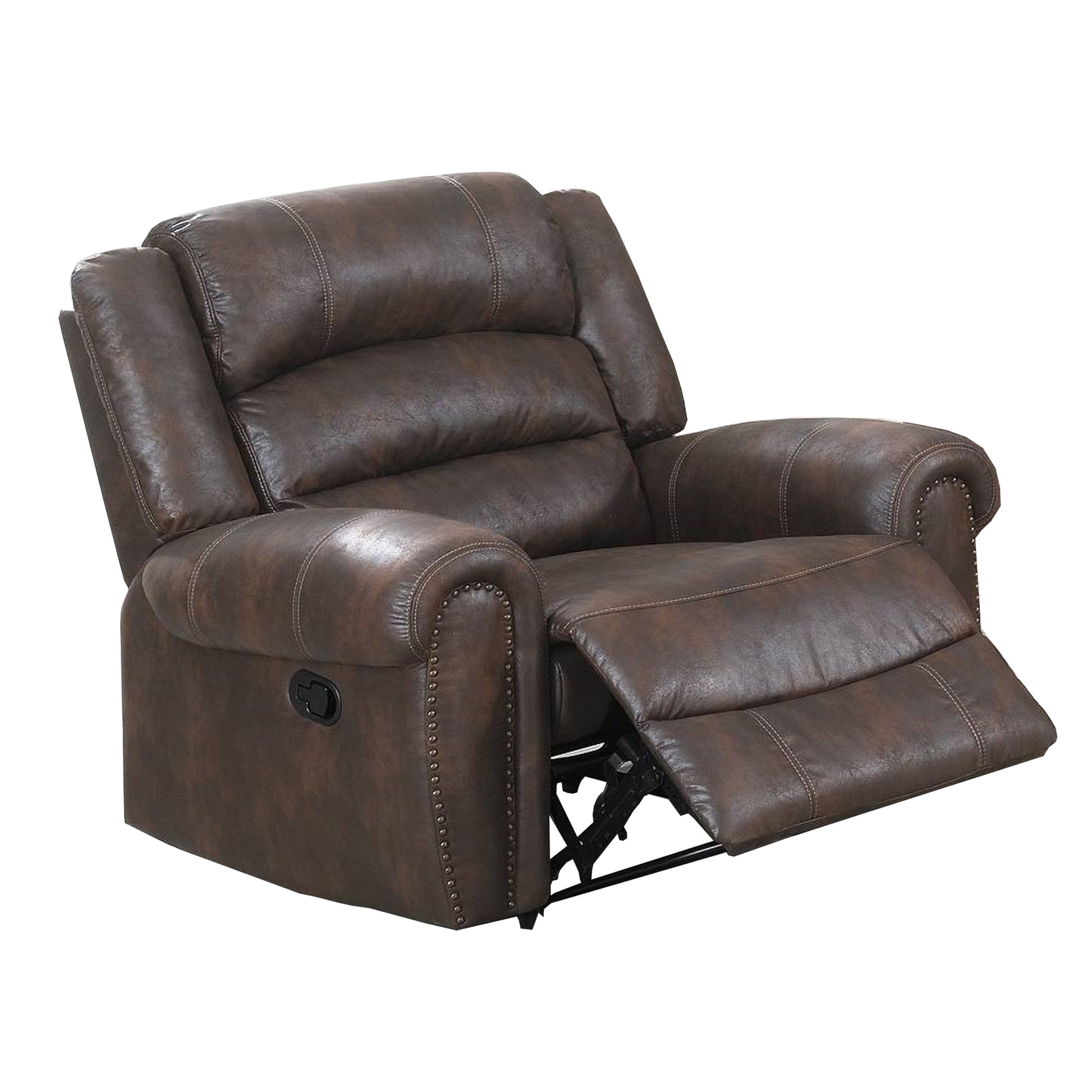Leatherette Manual Motion Recliner With Tufted Back, Brown By Benzara | Chairs & Recliners | Modishstore