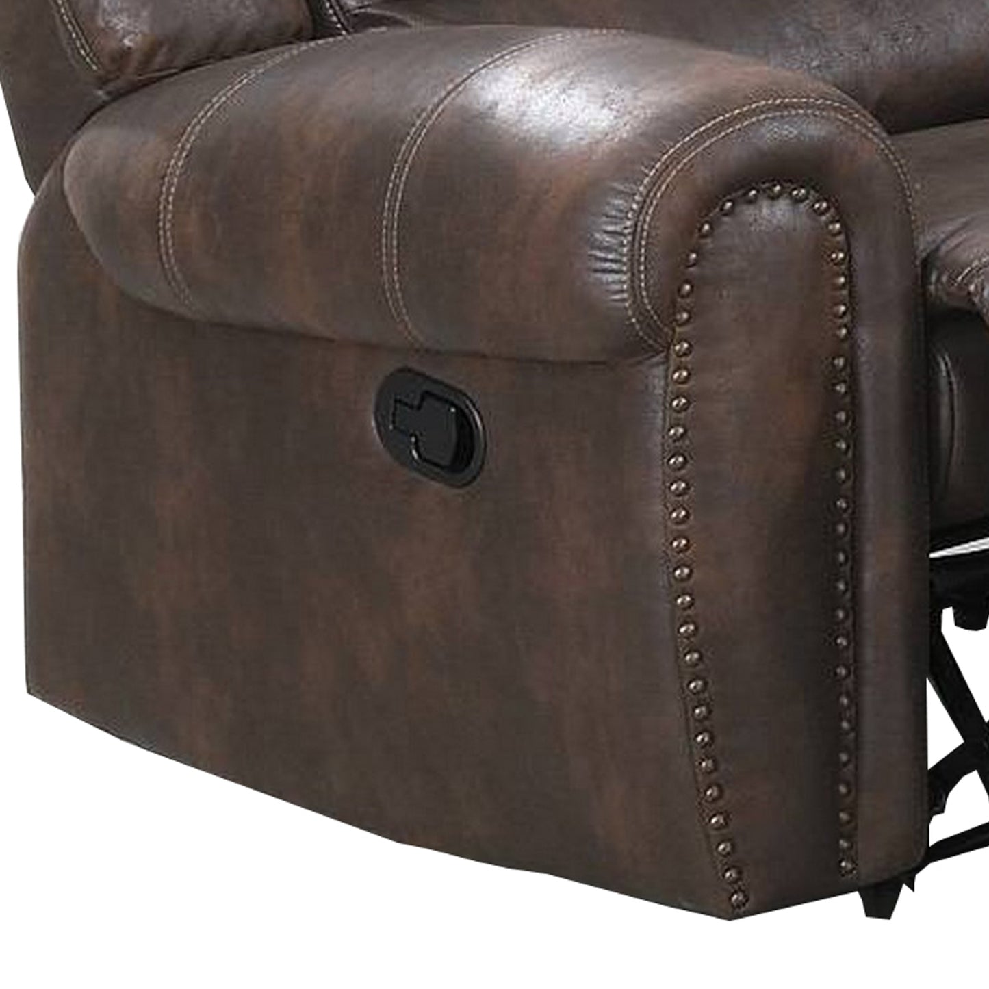 Leatherette Manual Motion Recliner With Tufted Back, Brown By Benzara | Chairs & Recliners | Modishstore - 4