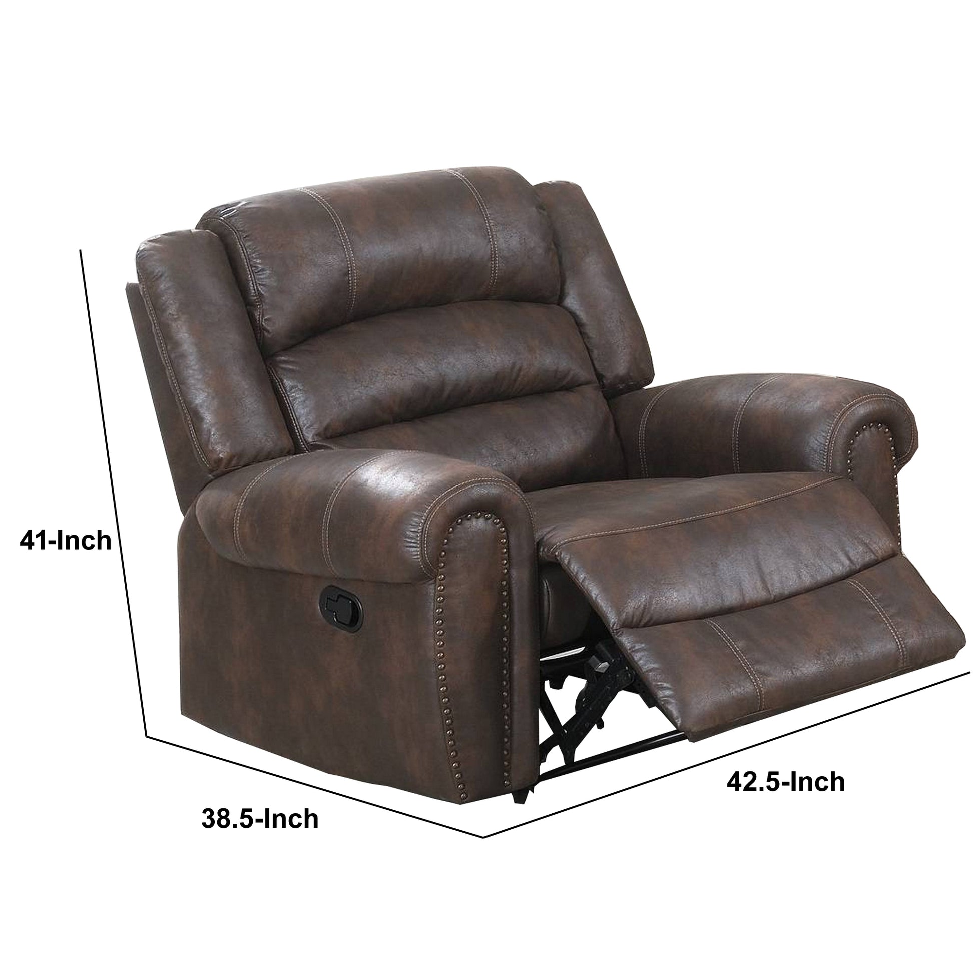 Leatherette Manual Motion Recliner With Tufted Back, Brown By Benzara | Chairs & Recliners | Modishstore - 5