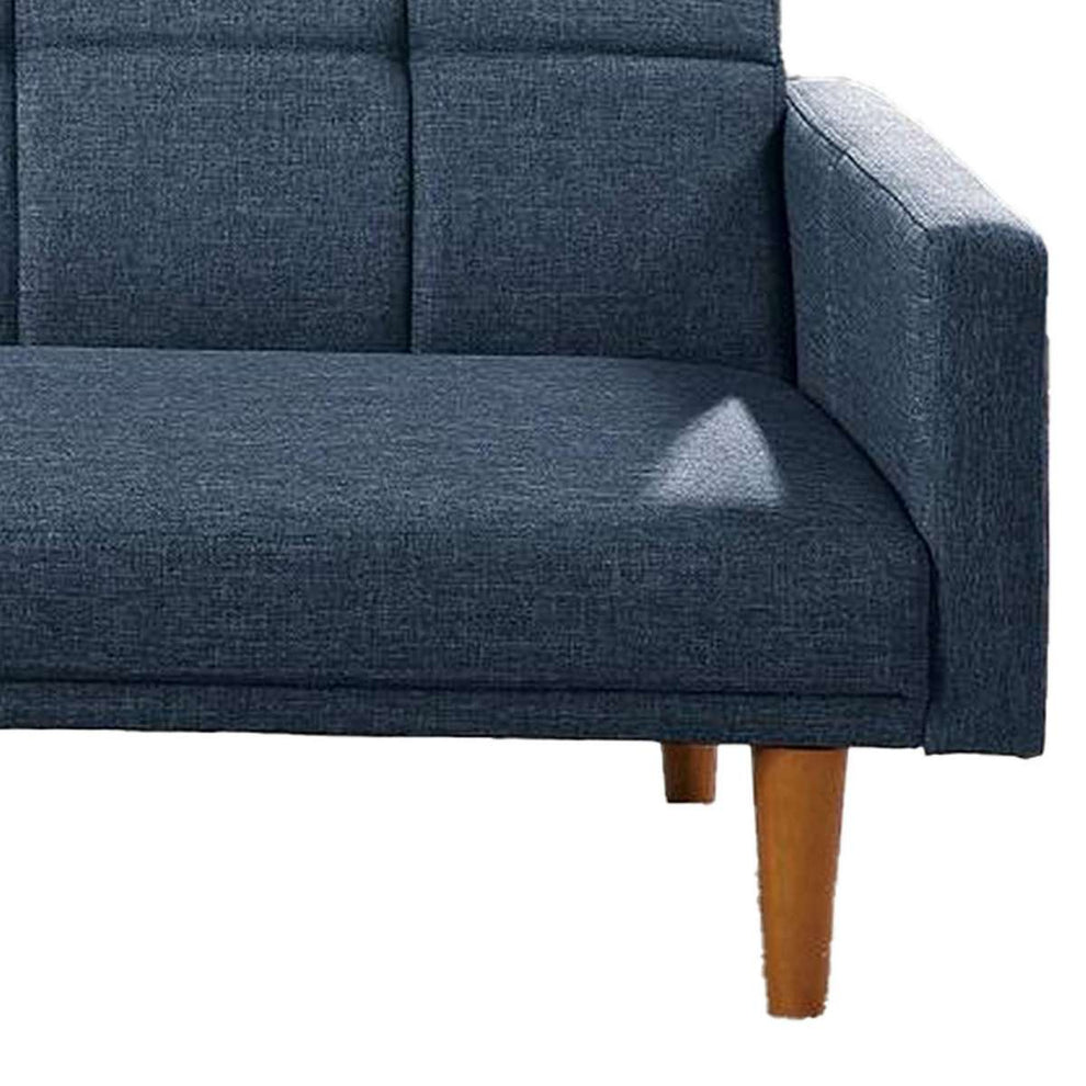 Fabric Adjustable Sofa With Square Tufted Back, Blue By Benzara | Sofas |  Modishstore  - 3