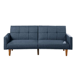 Fabric Adjustable Sofa With Square Tufted Back, Blue By Benzara