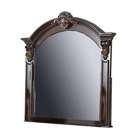 Scalloped Crown Top Wooden Frame Wall Mirror With Molded Details, Brown By Benzara | Mirrors |  Modishstore 