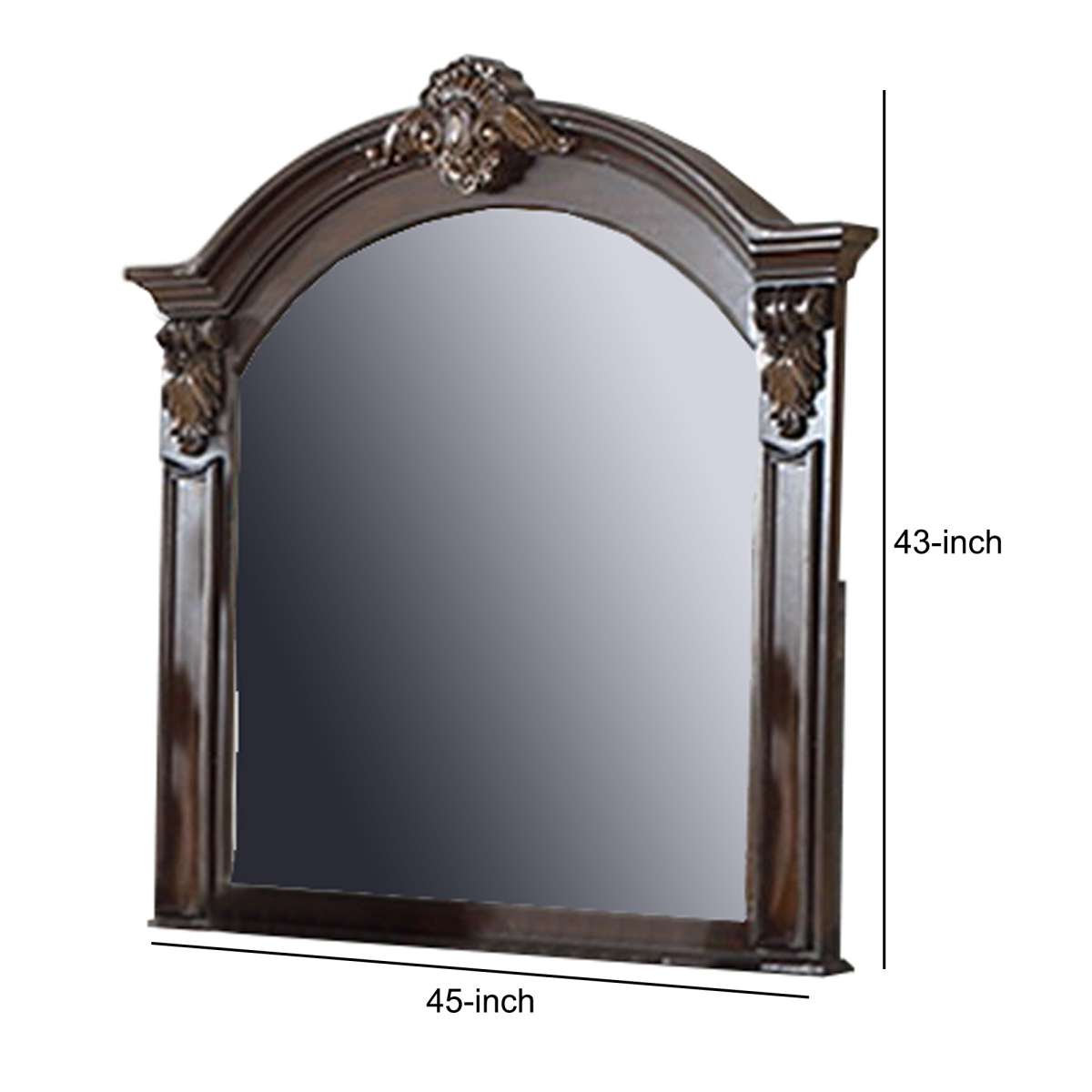 Scalloped Crown Top Wooden Frame Wall Mirror With Molded Details, Brown By Benzara | Mirrors |  Modishstore  - 2