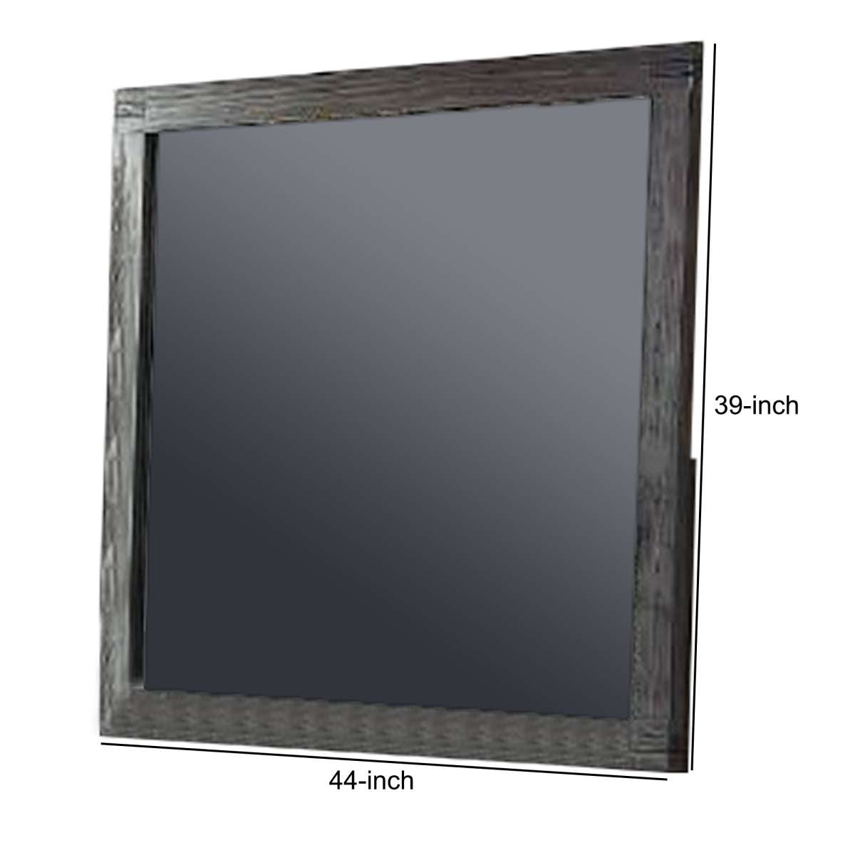 Wall Mirror With Rectangular Frame And Natural Wood Grain Details, Dark Brown By Benzara | Mirrors |  Modishstore  - 2