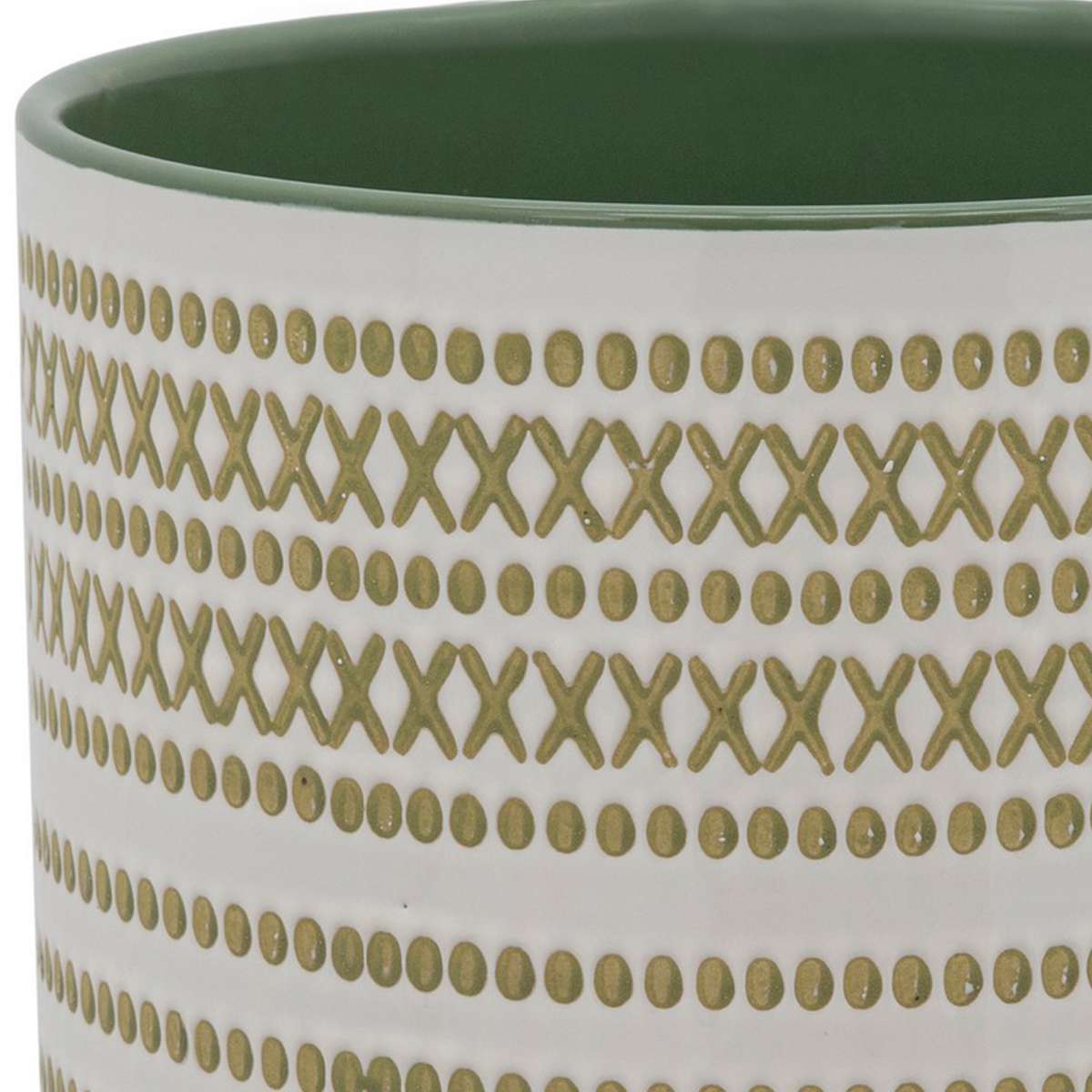 Round Shaped Ceramic Planter With Aztech Pattern, Green By Benzara | Planters, Troughs & Cachepots |  Modishstore  - 5