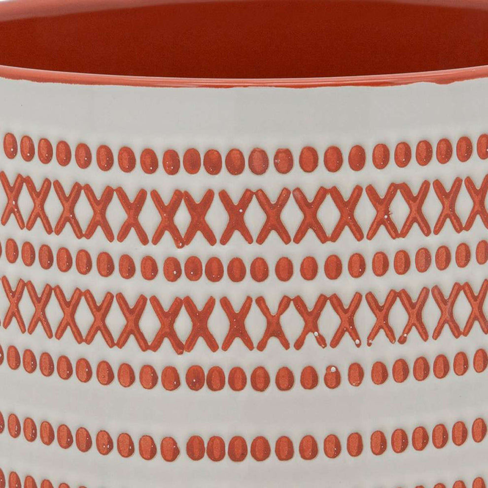 Round Shaped Ceramic Planter With Aztech Pattern, Red By Benzara | Planters, Troughs & Cachepots |  Modishstore  - 4