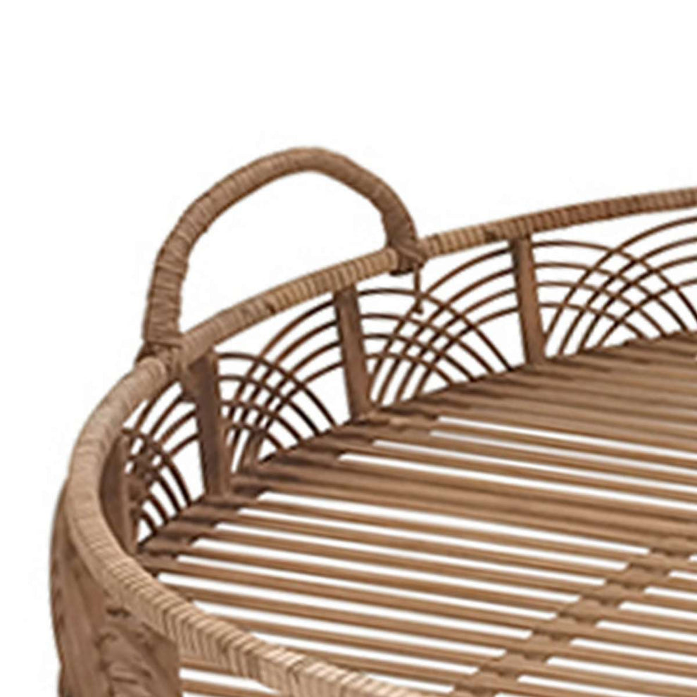 Round Shaped Bamboo Tray With Curved Handle, Set Of 2, Brown By Benzara | Trays & Pedestals |  Modishstore  - 3