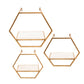 Hexagon Shaped Metal And Wooden Shelf, Set Of 3, Gold By Benzara | Wall Shelf |  Modishstore 