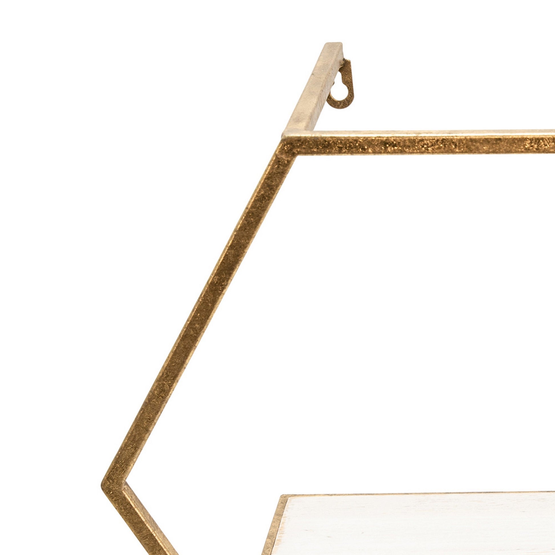 Hexagon Shaped Metal And Wooden Shelf, Set Of 3, Gold By Benzara | Wall Shelf |  Modishstore  - 2