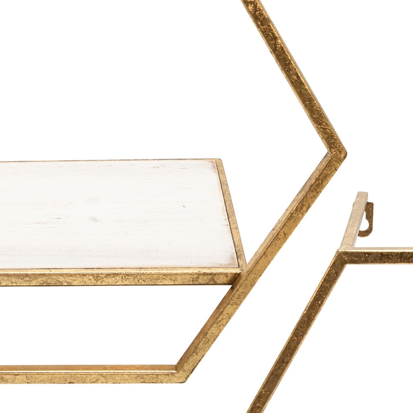 Hexagon Shaped Metal And Wooden Shelf, Set Of 3, Gold By Benzara | Wall Shelf |  Modishstore  - 5