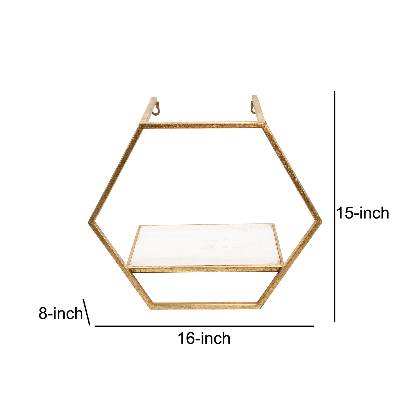 Hexagon Shaped Metal And Wooden Shelf, Set Of 3, Gold By Benzara | Wall Shelf |  Modishstore  - 4