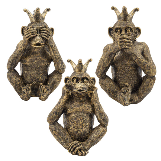 Polyresin Monkey Accent Decor, Set Of 3, Gold By Benzara | Sculptures |  Modishstore 
