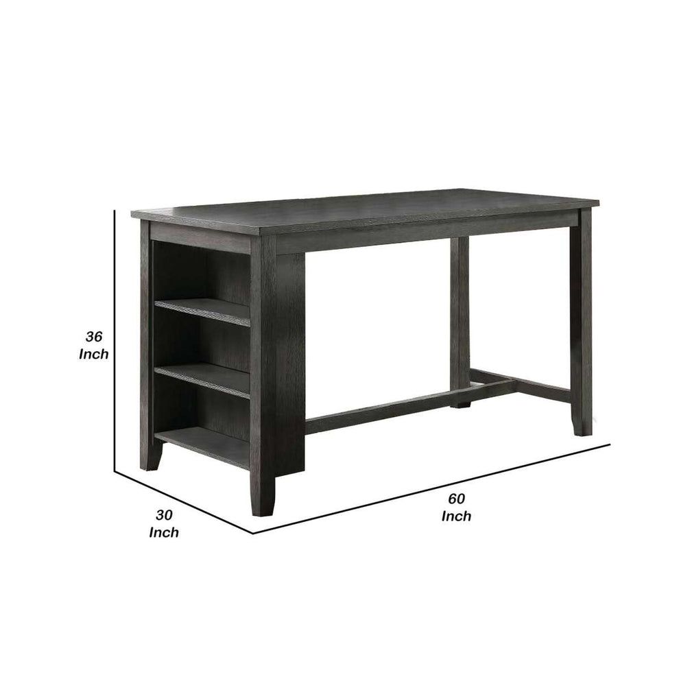 Wooden Counter Height Table With Three Storage Shelves, Gray By Benzara | Dining Tables |  Modishstore  - 2