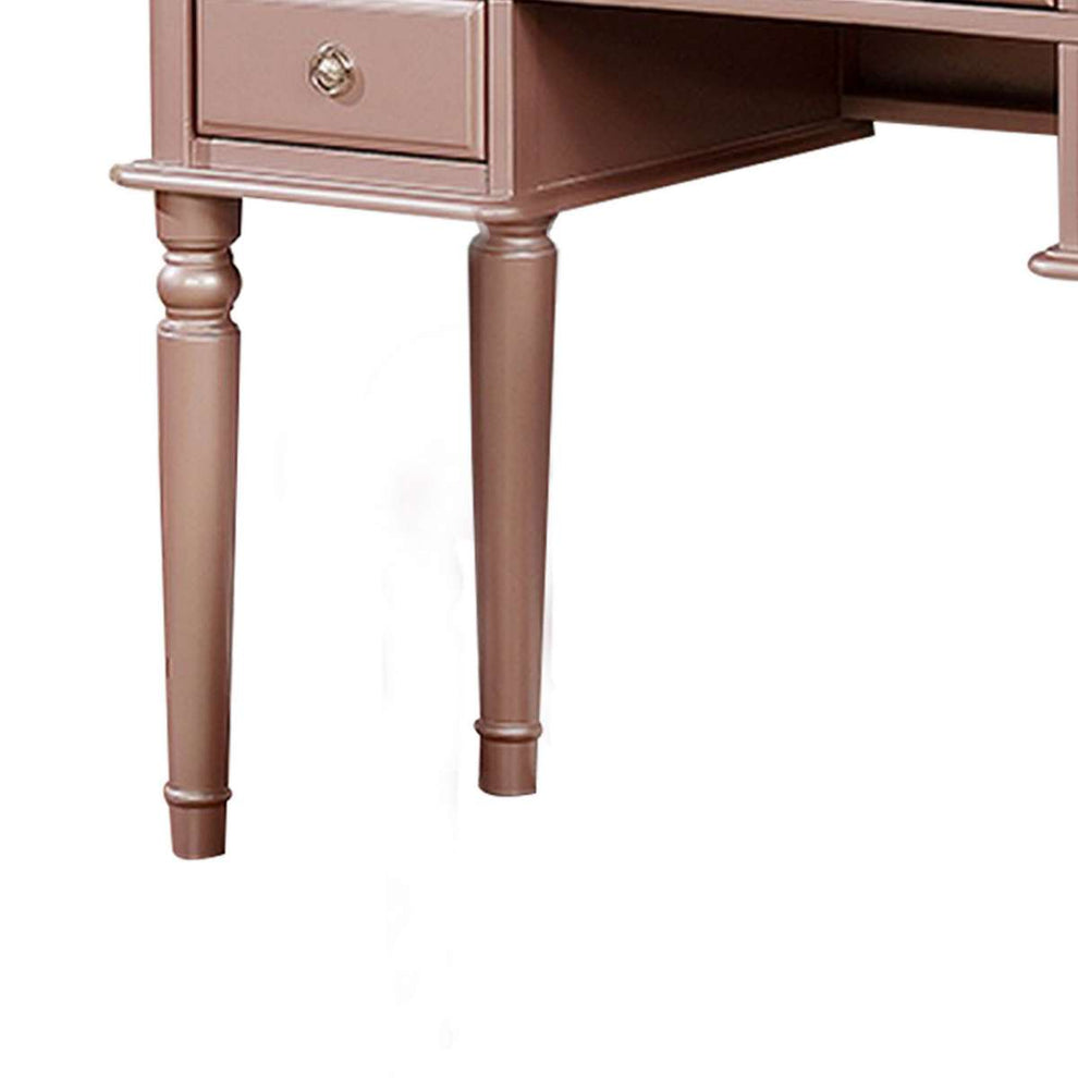 Vanity Set With Turned Tapered Legs And Three Piece Mirror, Rose Gold By Benzara | Dressers |  Modishstore  - 5