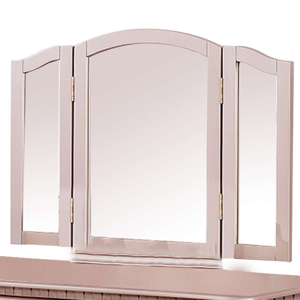 Vanity Set With Turned Tapered Legs And Three Piece Mirror, Rose Gold By Benzara | Dressers |  Modishstore  - 4